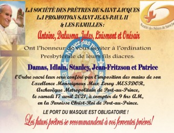 Seminaristas Haitianos que fizeram missão na Diocese serão ordenados.